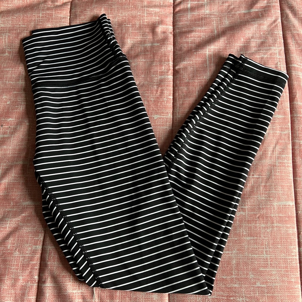Lululemon Athletica Black and White Striped Leggings